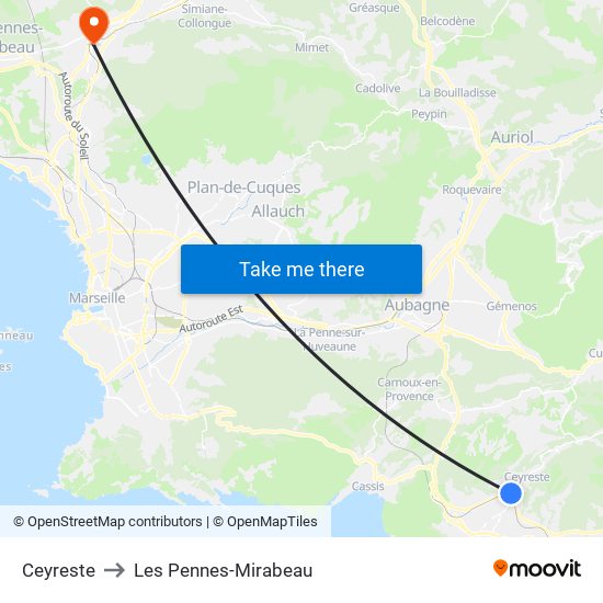 Ceyreste to Les Pennes-Mirabeau map