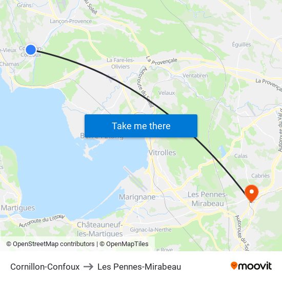 Cornillon-Confoux to Les Pennes-Mirabeau map