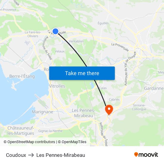 Coudoux to Les Pennes-Mirabeau map