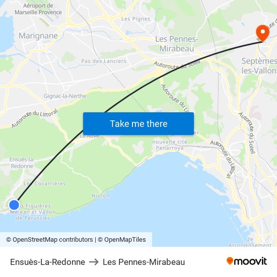 Ensuès-La-Redonne to Les Pennes-Mirabeau map