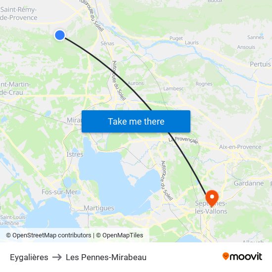 Eygalières to Les Pennes-Mirabeau map