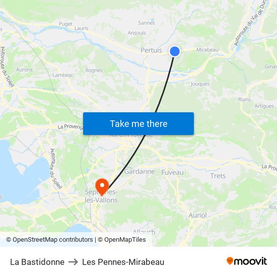 La Bastidonne to Les Pennes-Mirabeau map
