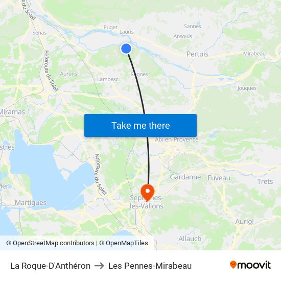 La Roque-D'Anthéron to Les Pennes-Mirabeau map