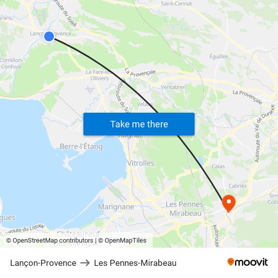 Lançon-Provence to Les Pennes-Mirabeau map