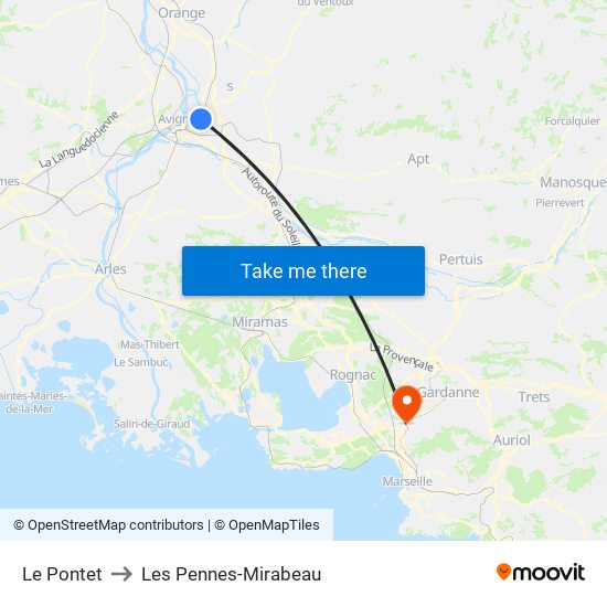 Le Pontet to Les Pennes-Mirabeau map