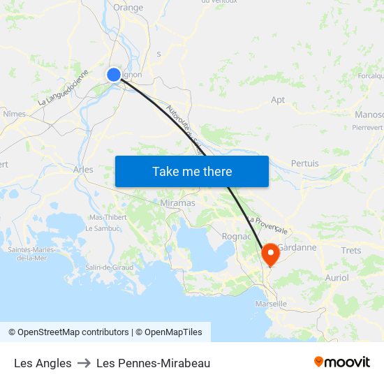 Les Angles to Les Pennes-Mirabeau map