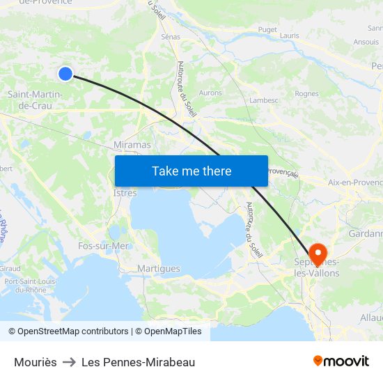 Mouriès to Les Pennes-Mirabeau map