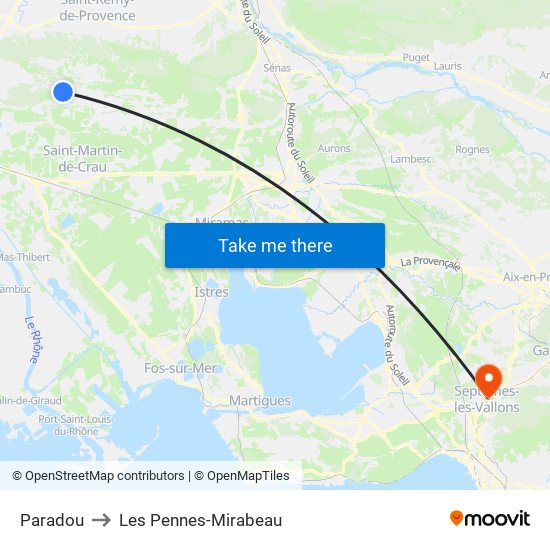 Paradou to Les Pennes-Mirabeau map