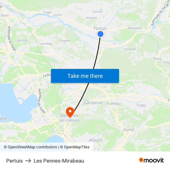 Pertuis to Les Pennes-Mirabeau map