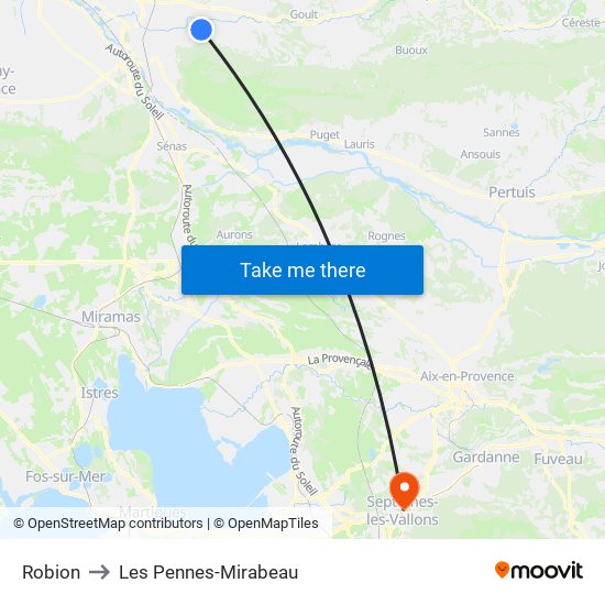 Robion to Les Pennes-Mirabeau map