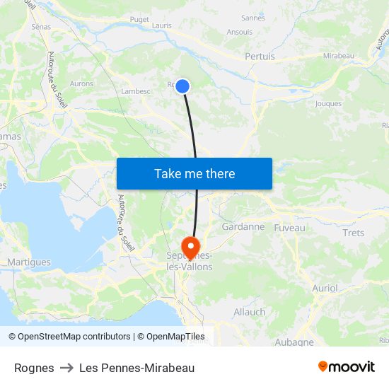 Rognes to Les Pennes-Mirabeau map