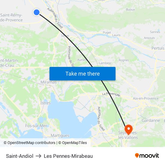 Saint-Andiol to Les Pennes-Mirabeau map