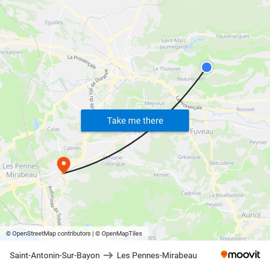 Saint-Antonin-Sur-Bayon to Les Pennes-Mirabeau map