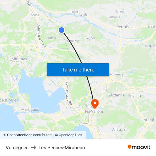 Vernègues to Les Pennes-Mirabeau map