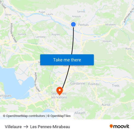 Villelaure to Les Pennes-Mirabeau map