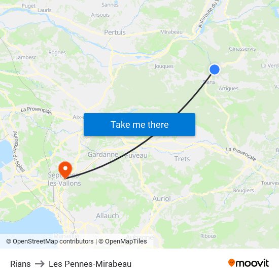 Rians to Les Pennes-Mirabeau map