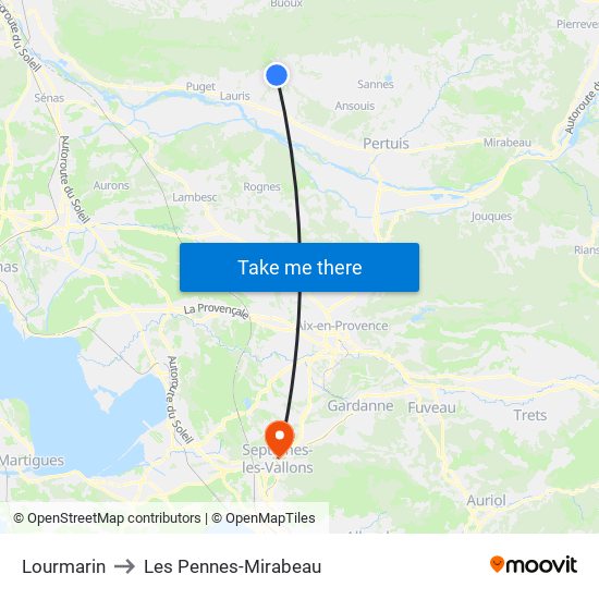 Lourmarin to Les Pennes-Mirabeau map