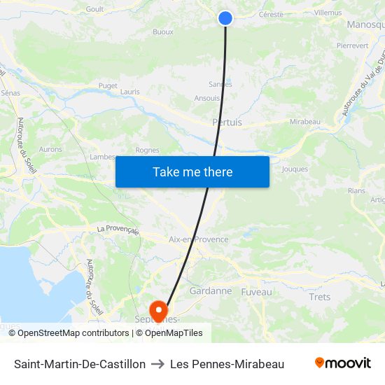 Saint-Martin-De-Castillon to Les Pennes-Mirabeau map