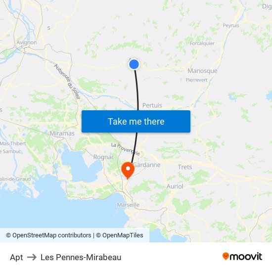 Apt to Les Pennes-Mirabeau map