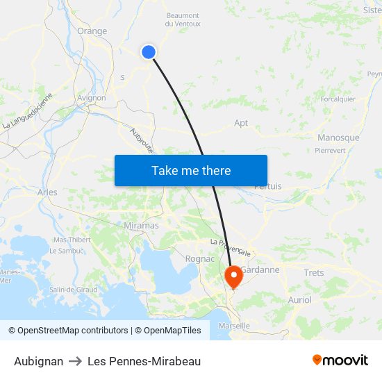 Aubignan to Les Pennes-Mirabeau map