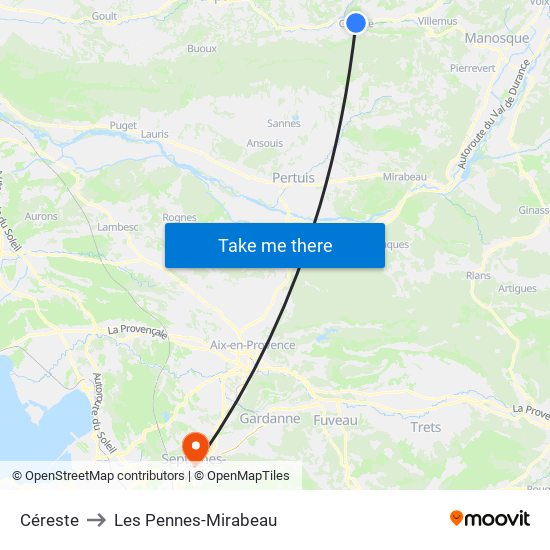 Céreste to Les Pennes-Mirabeau map