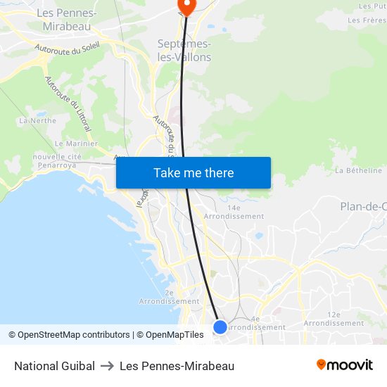 National Guibal to Les Pennes-Mirabeau map