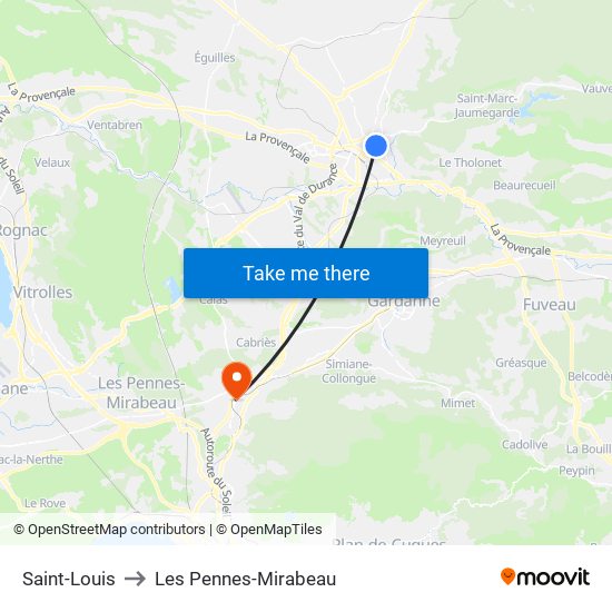 Saint-Louis to Les Pennes-Mirabeau map