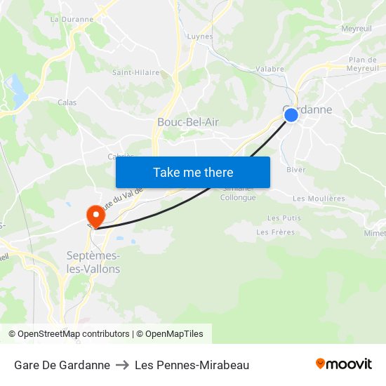 Gare De Gardanne to Les Pennes-Mirabeau map