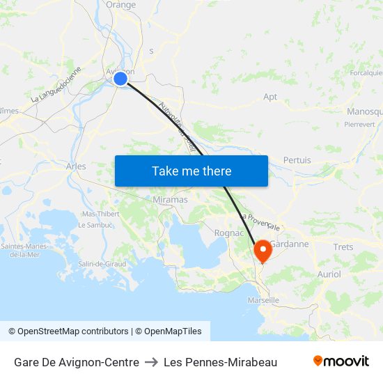 Gare De Avignon-Centre to Les Pennes-Mirabeau map
