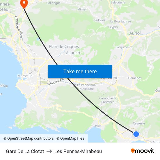 Gare De La Ciotat to Les Pennes-Mirabeau map