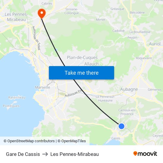 Gare De Cassis to Les Pennes-Mirabeau map