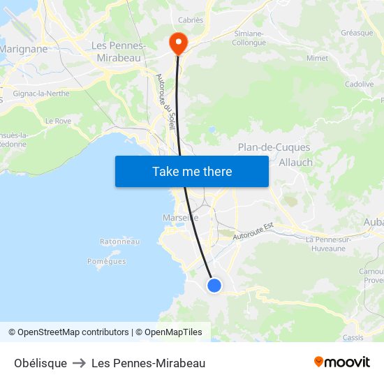 Obélisque to Les Pennes-Mirabeau map