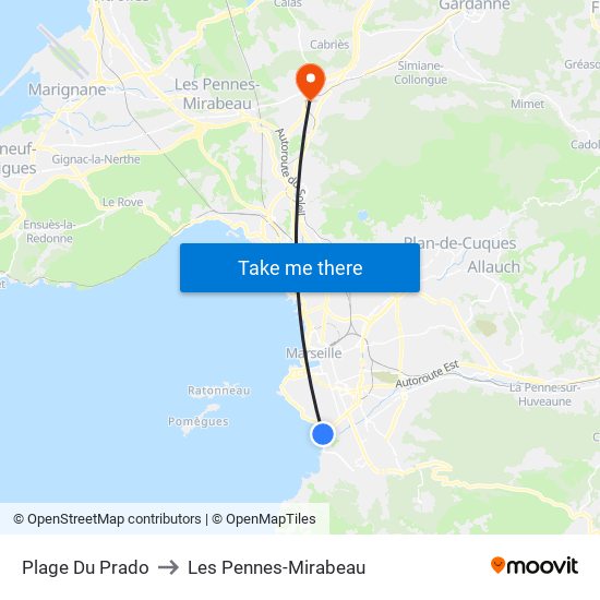 Plage Du Prado to Les Pennes-Mirabeau map