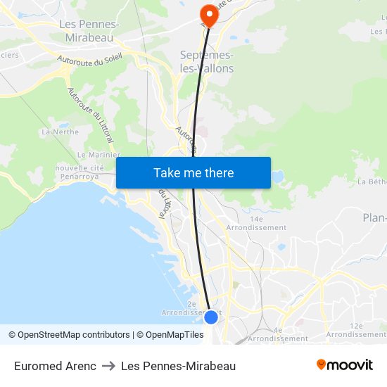 Euromed Arenc to Les Pennes-Mirabeau map