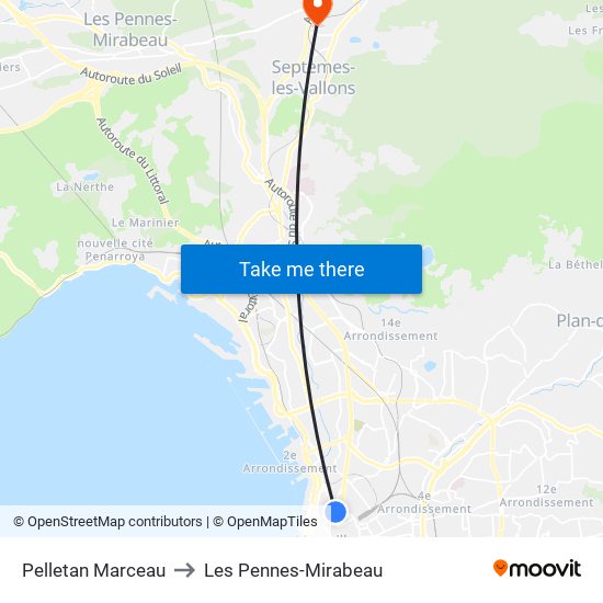 Pelletan Marceau to Les Pennes-Mirabeau map