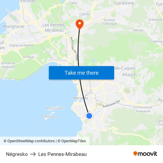 Négresko to Les Pennes-Mirabeau map