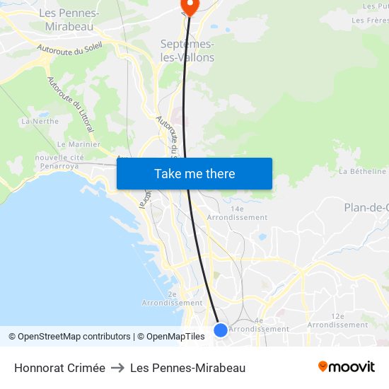 Honnorat Crimée to Les Pennes-Mirabeau map