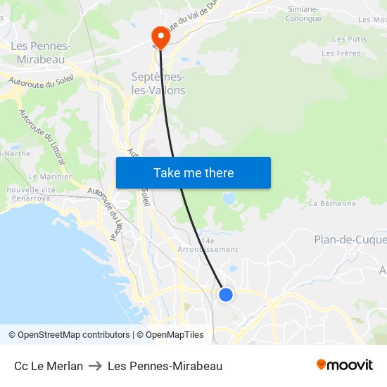 Cc Le Merlan to Les Pennes-Mirabeau map