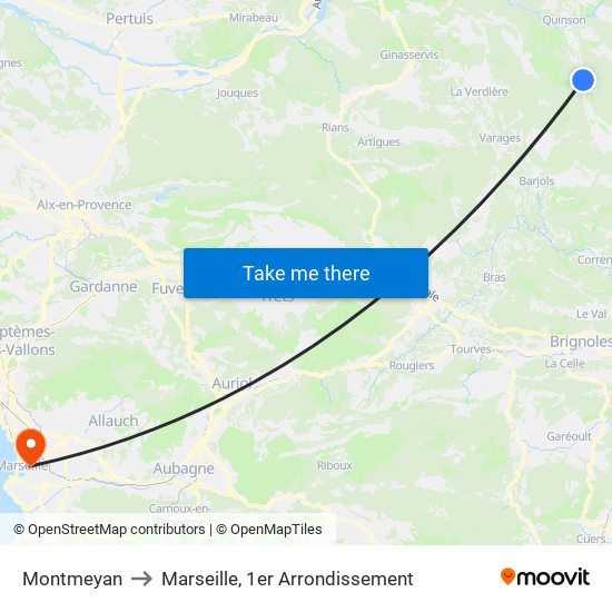 Montmeyan to Marseille, 1er Arrondissement map