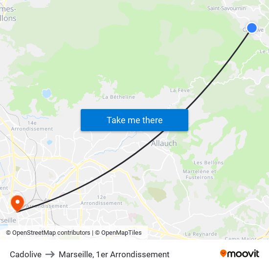 Cadolive to Marseille, 1er Arrondissement map