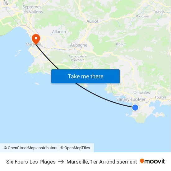 Six-Fours-Les-Plages to Marseille, 1er Arrondissement map