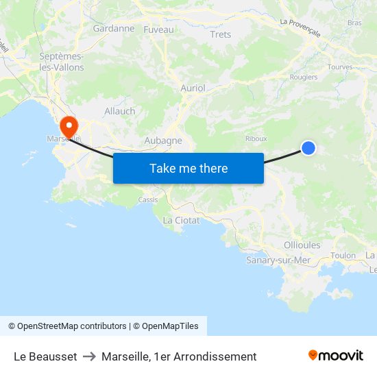Le Beausset to Marseille, 1er Arrondissement map