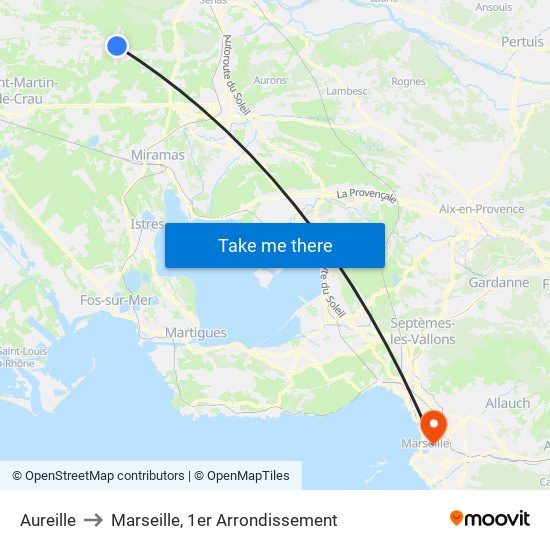 Aureille to Marseille, 1er Arrondissement map