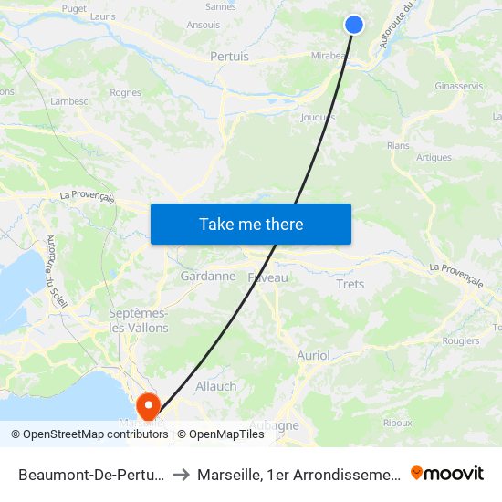 Beaumont-De-Pertuis to Marseille, 1er Arrondissement map