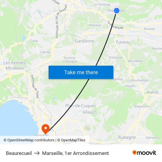 Beaurecueil to Marseille, 1er Arrondissement map