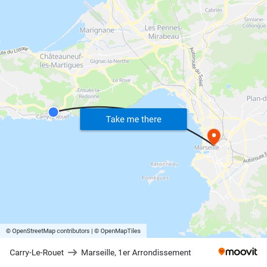 Carry-Le-Rouet to Marseille, 1er Arrondissement map