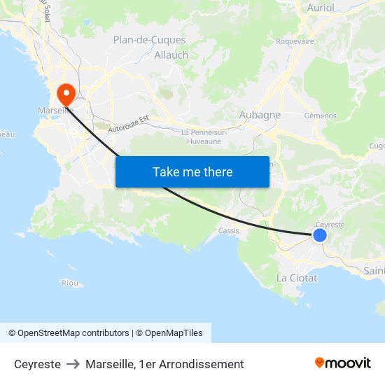 Ceyreste to Marseille, 1er Arrondissement map