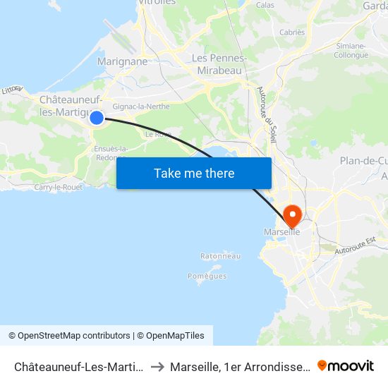 Châteauneuf-Les-Martigues to Marseille, 1er Arrondissement map