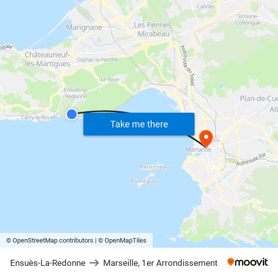 Ensuès-La-Redonne to Marseille, 1er Arrondissement map