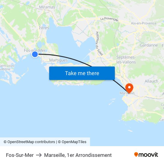 Fos-Sur-Mer to Marseille, 1er Arrondissement map